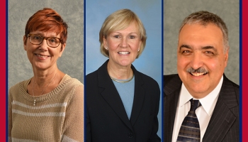headshots of Dr. Rebecca Kronk, Dr. Kathleen Sekula, and Dr. Rick Zoucha